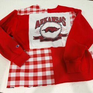 Vintage Custom Made Red Arkansas Checkered Hoodie